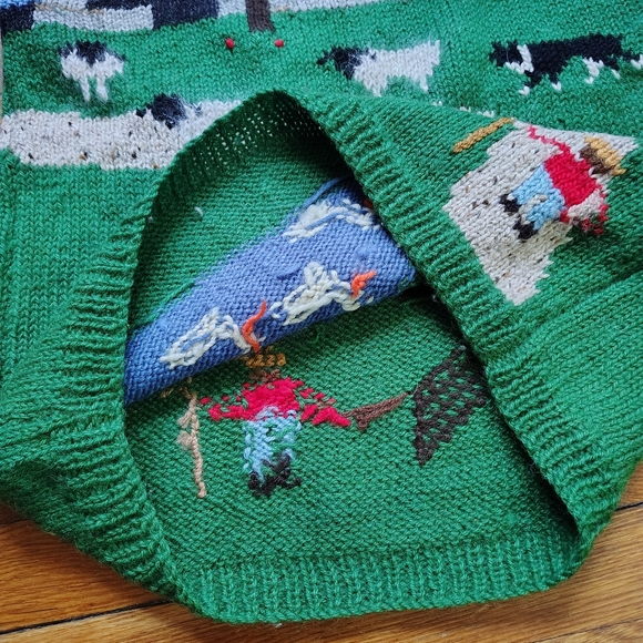 90s Vintage Handmade Wool Sleeveless Sweater Vest Garden Farm Handknit Medium - Picture 5 of 7